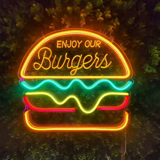 Enjoy Our Burgers LED Neon Sign for Restaurant, Café & Fast Food Shop Decor