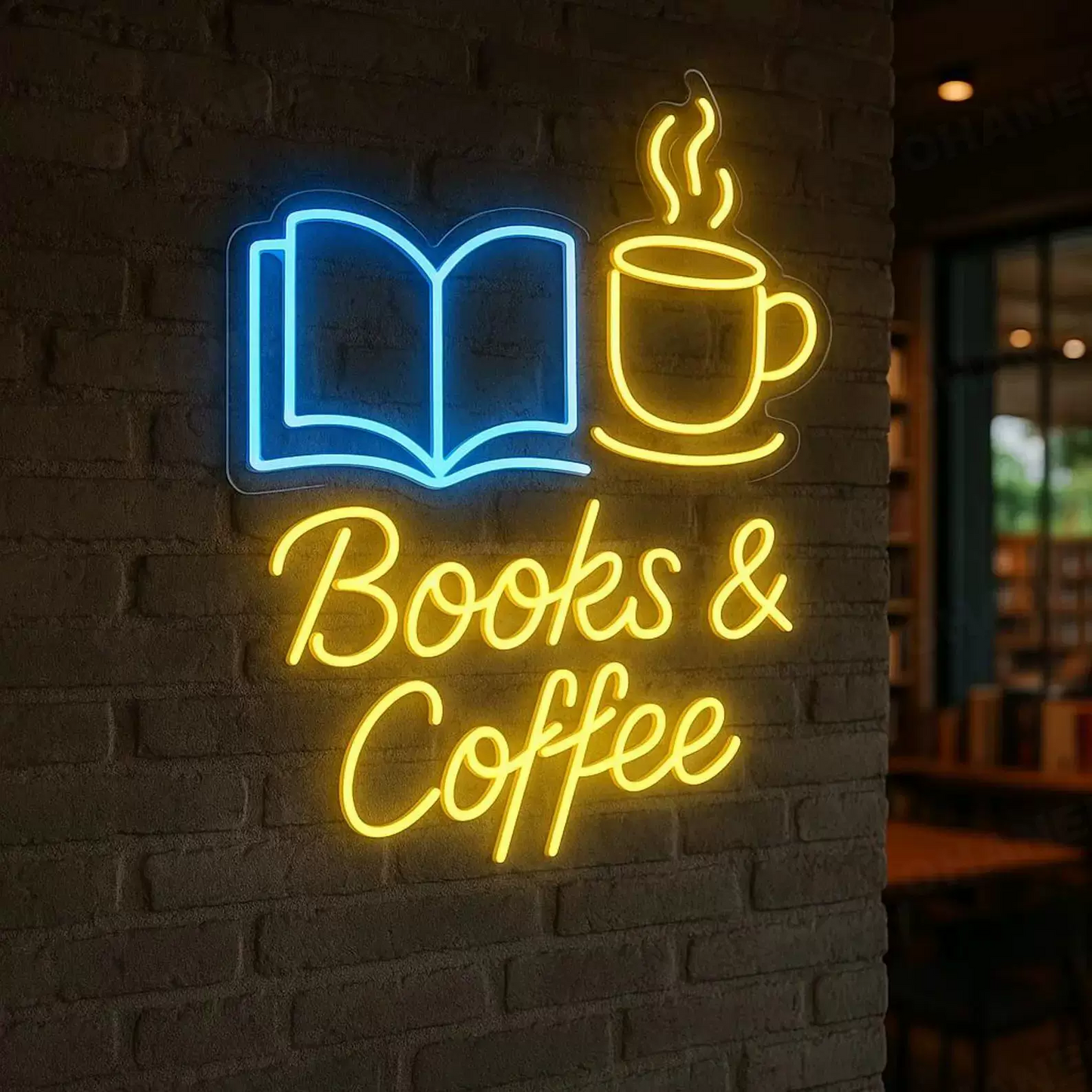 Books and Coffee LED Neon Sign Reading Lover Wall Decor Light for Library Cafe Bedroom