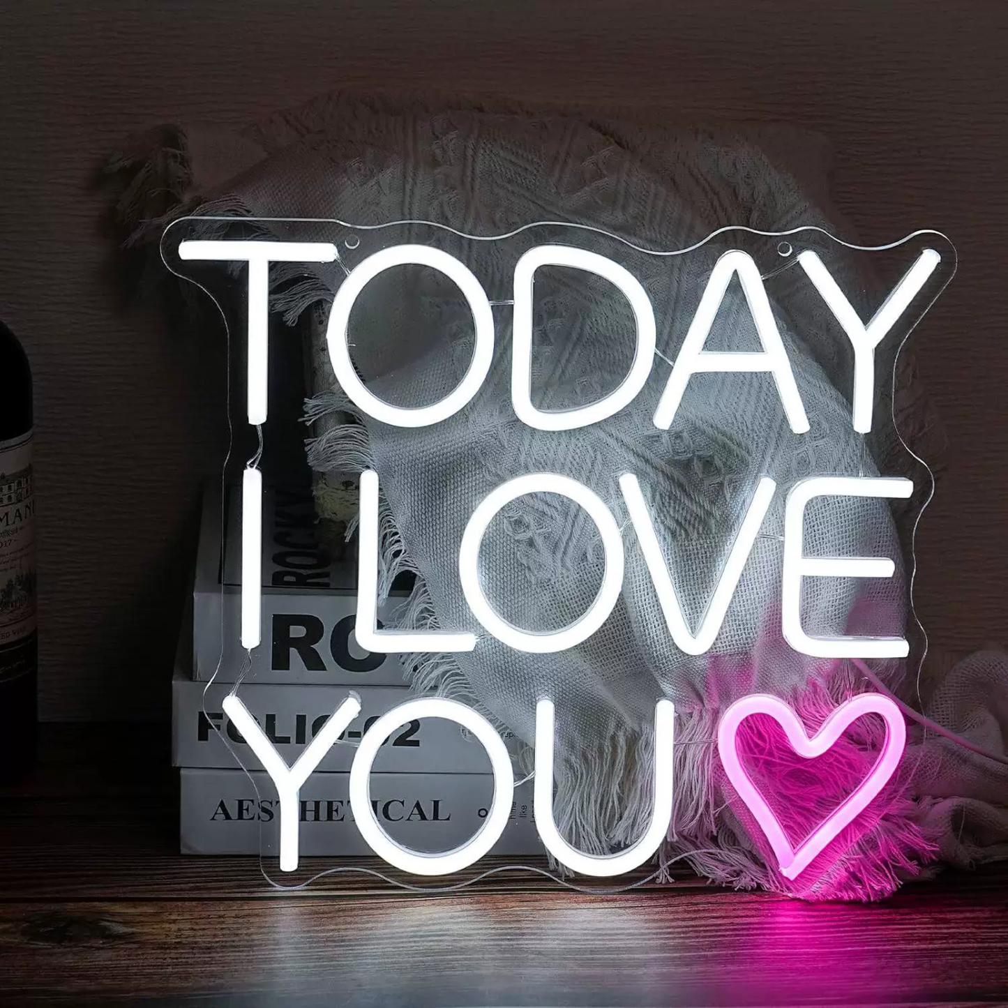 Today I Love You LED Neon Sign Romantic Quote Light with Pink Heart for Bedroom Decor