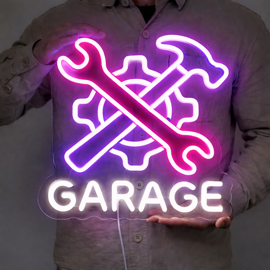 Mechanic Garage Tools LED Neon Sign with Wrench & Hammer for Workshop Decor