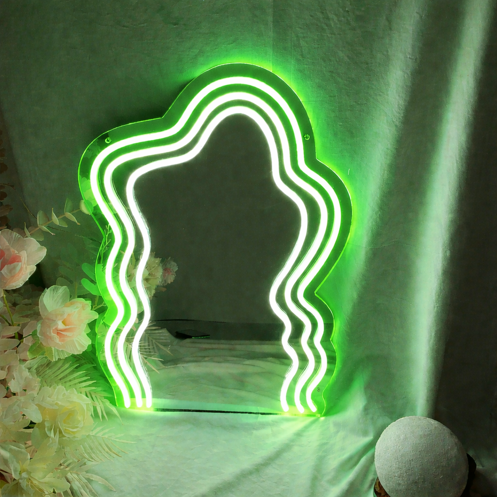 Personalized Wavy LED Neon Mirror Sign for Vanity Makeup Room Bedroom Decor