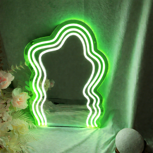 Personalized Wavy LED Neon Mirror Sign for Vanity Makeup Room Bedroom Decor