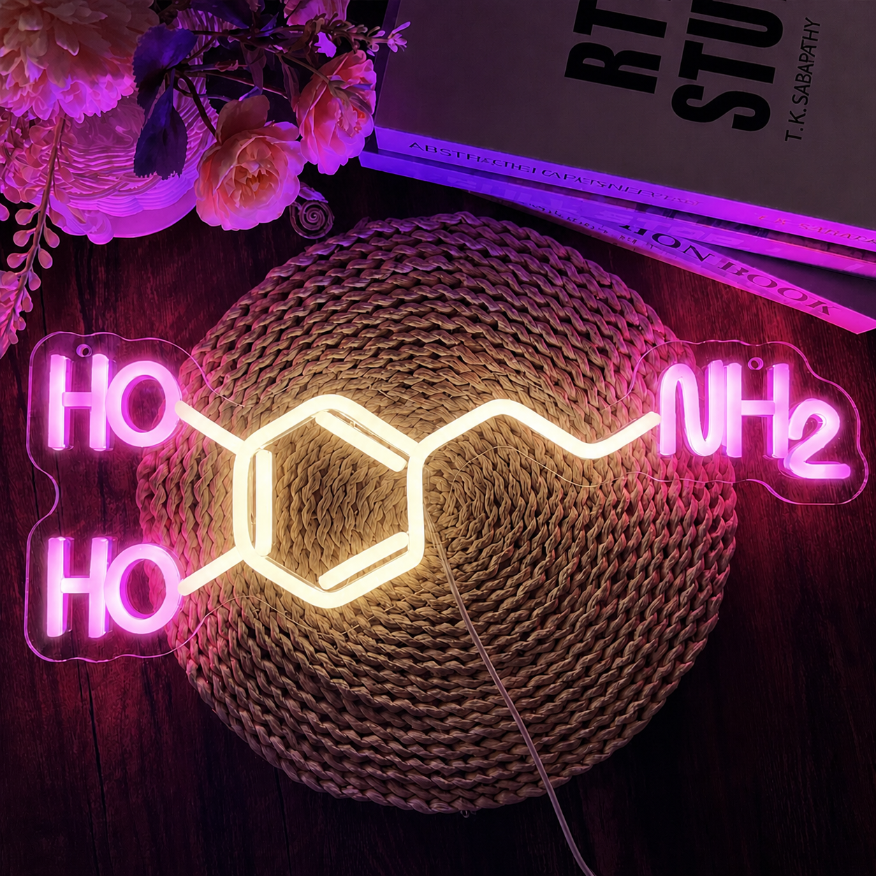 Serotonin Molecule LED Neon Sign Science Chemistry Neon Light Pink Blue Wall Decor for Room Lab Nerd Gift