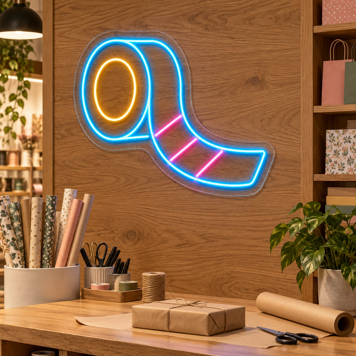 Decorative Tape Roll LED Neon Sign for Paper Crafts - interior setting