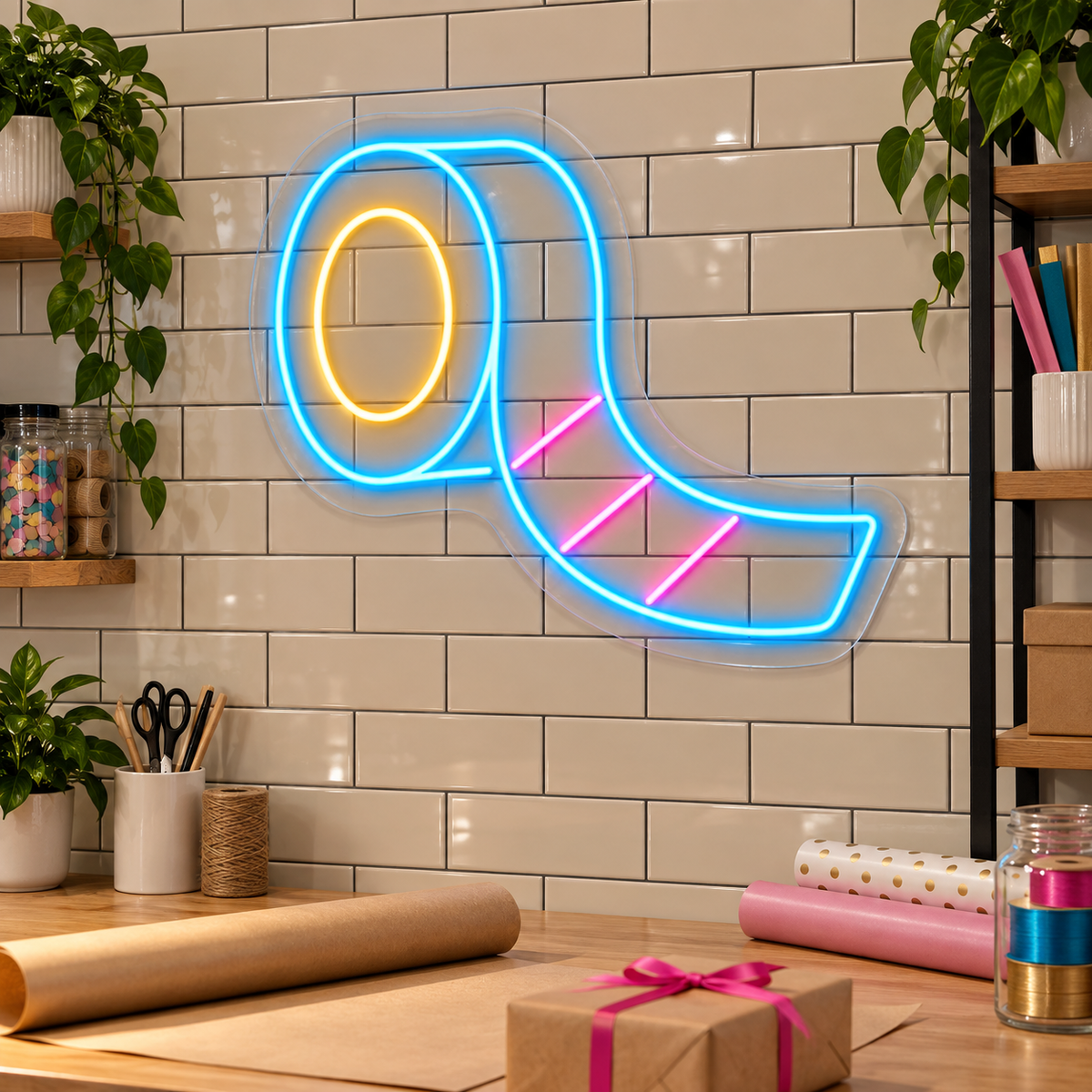 Decorative Tape Roll LED Neon Sign for Paper Crafts - interior setting