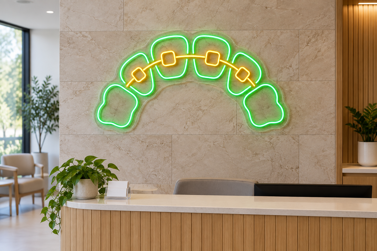 Dental Arch & Braces LED Neon Sign for Orthodontic Clinics - interior setting