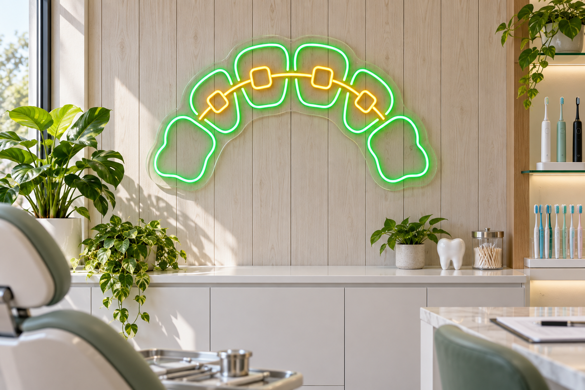Dental Arch & Braces LED Neon Sign for Orthodontic Clinics - interior setting