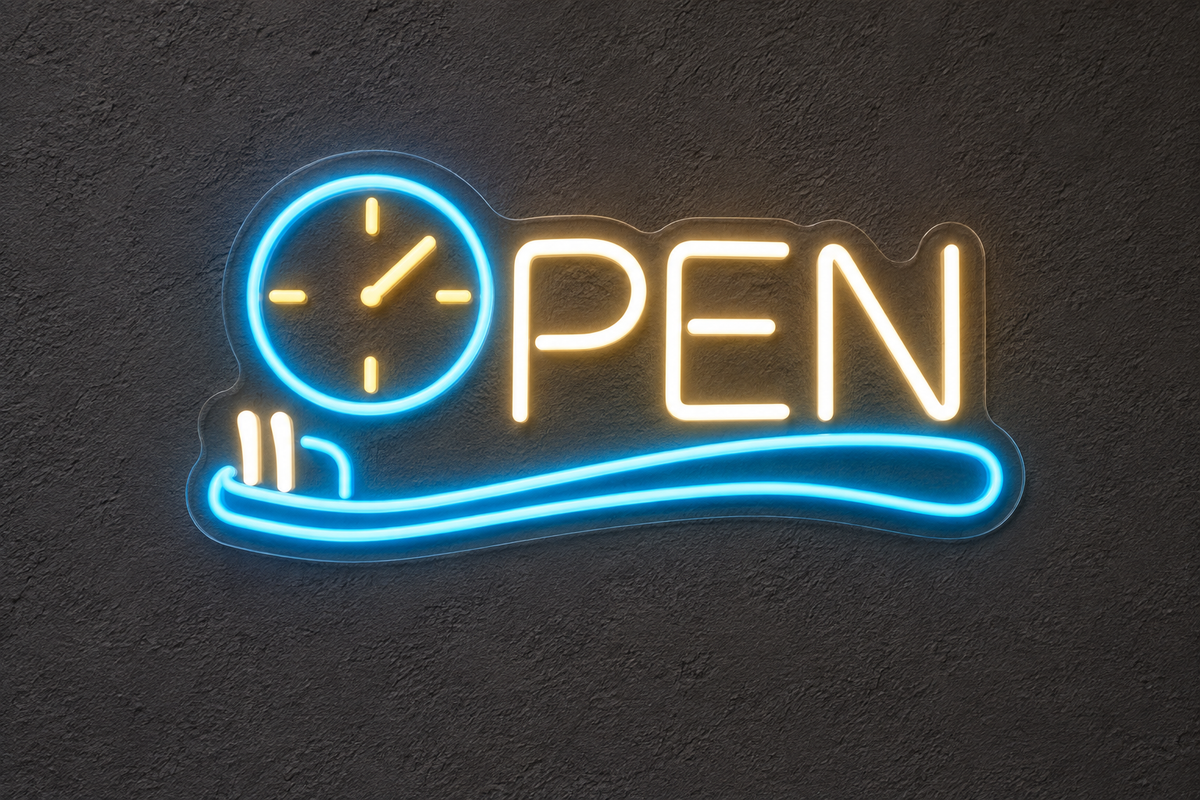 Toothbrush Clock OPEN LED Neon Sign for Kids' Dental Clinics - design reference