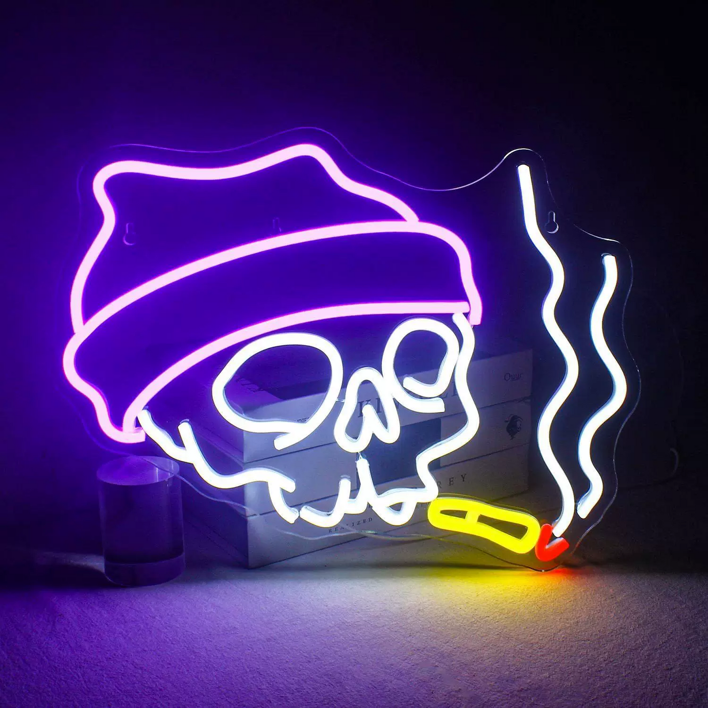 Skull Smoking LED Neon Sign Beanie Skull Neon Light Wall Decor for Gaming Room Bar
