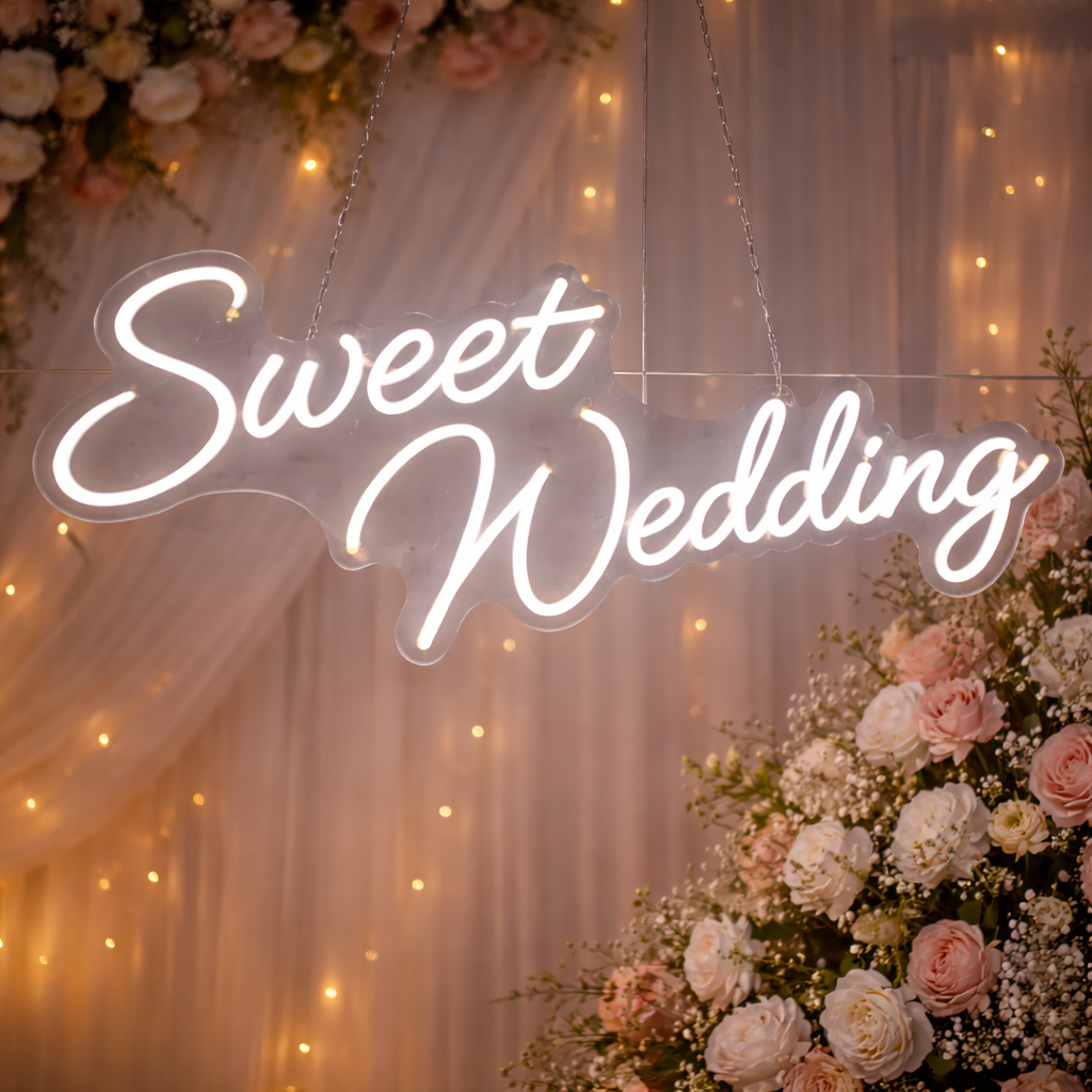 Sweet Wedding LED Neon Sign Romantic Script Neon Light for Wedding Backdrop Reception Decor