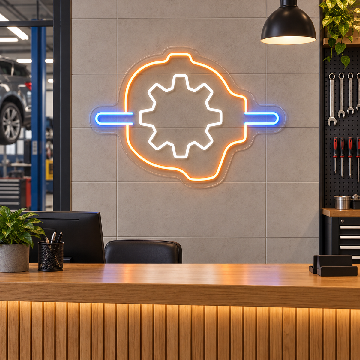 Differential Gear and Axle LED Neon Sign for Transmission Shops - interior setting