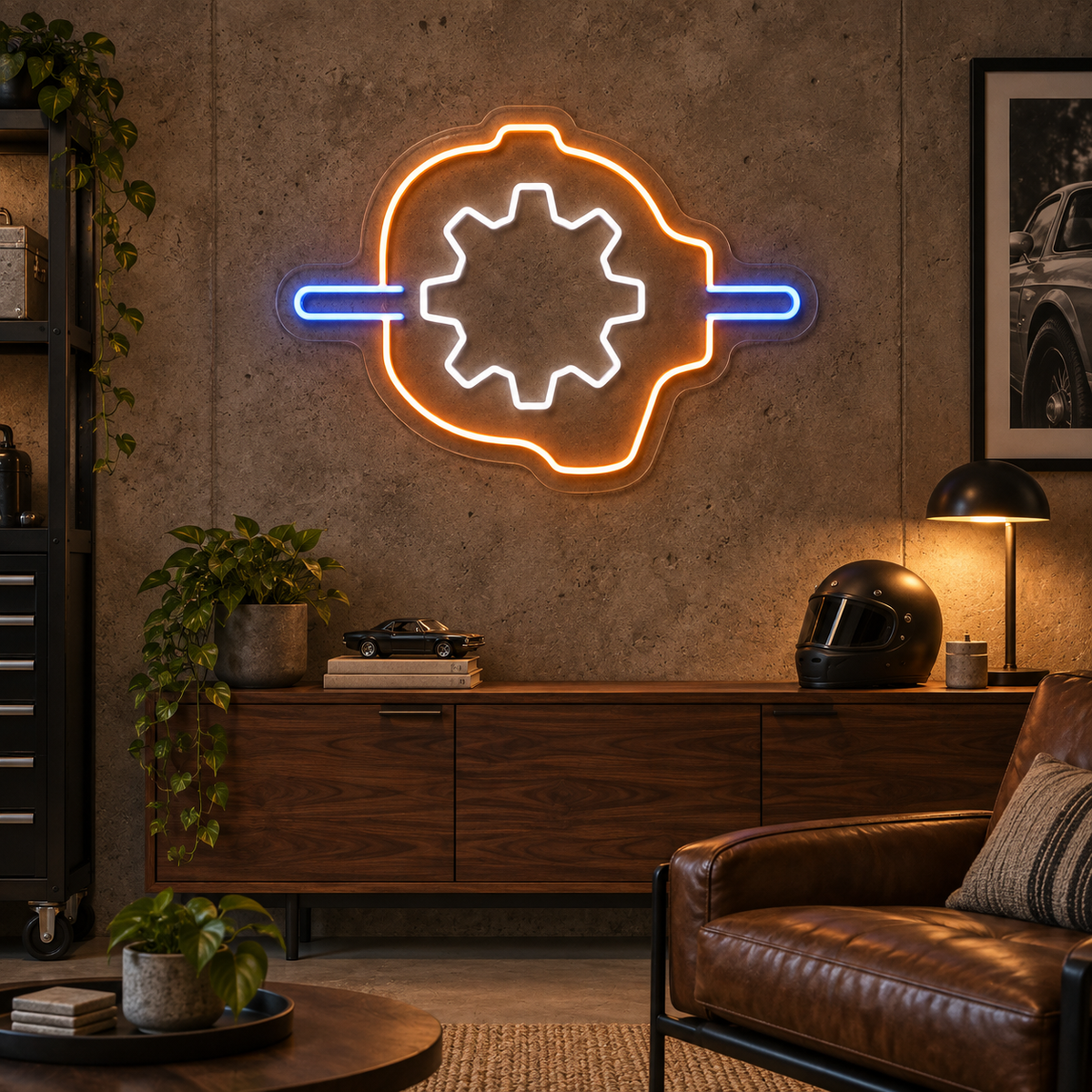 Differential Gear and Axle LED Neon Sign for Transmission Shops - interior setting