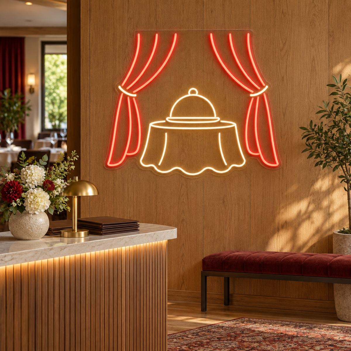 Cloche & Stage Curtains LED Neon Sign for Dinner Theaters - interior setting