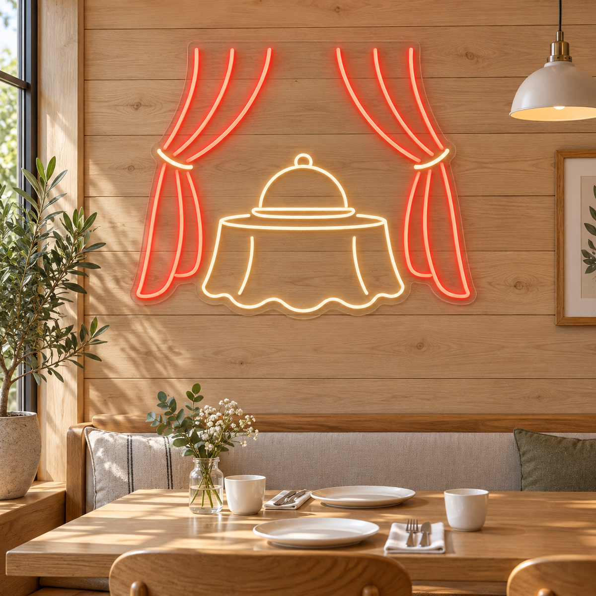 Cloche & Stage Curtains LED Neon Sign for Dinner Theaters - interior setting