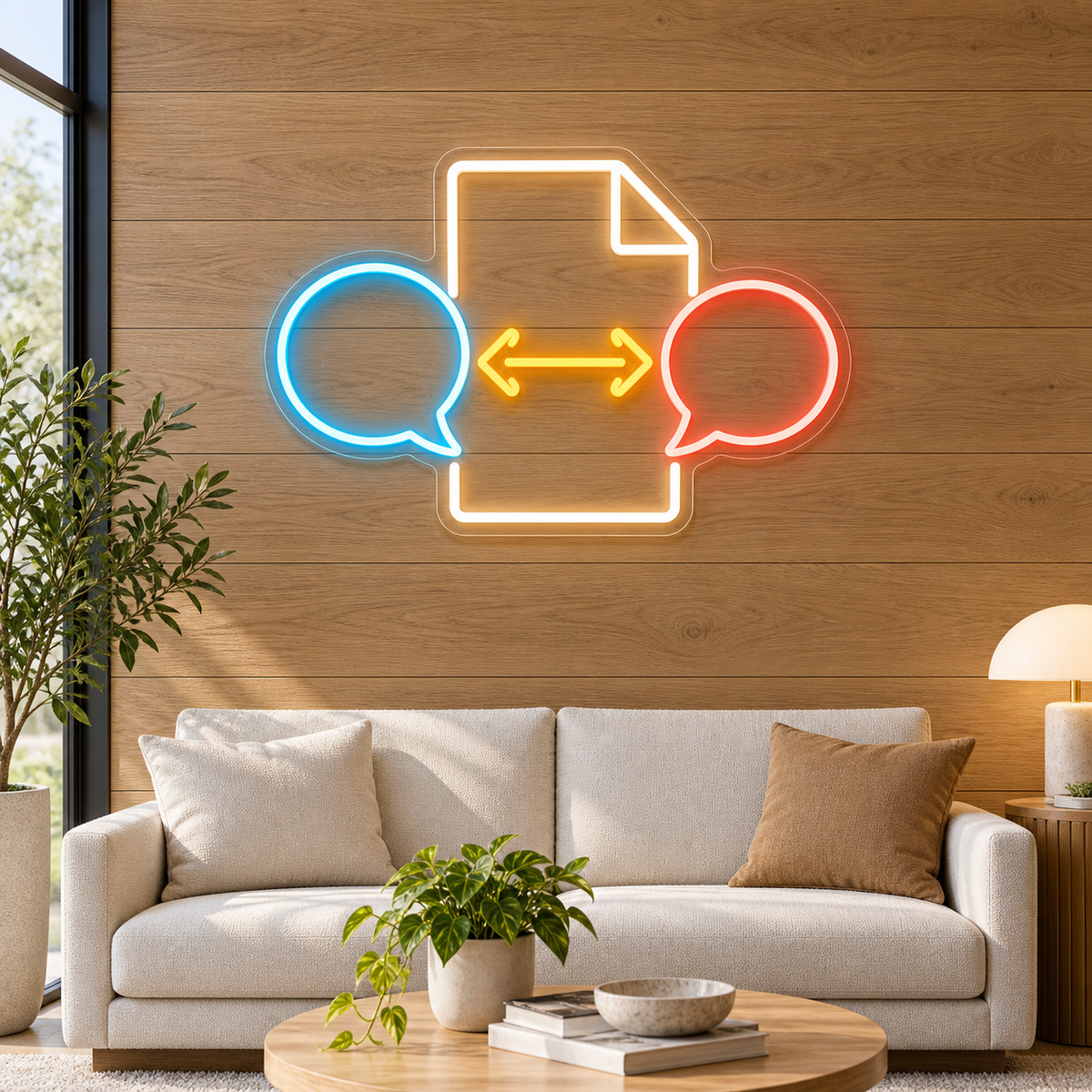 Document & Conversation Bubbles LED Neon Sign for Translation Offices - interior setting