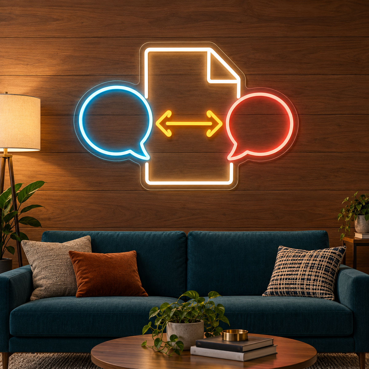 Document & Conversation Bubbles LED Neon Sign for Translation Offices - interior setting