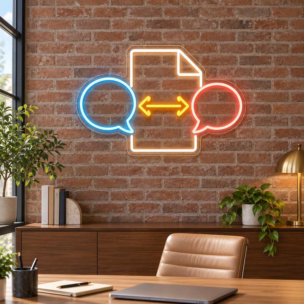 Document & Conversation Bubbles LED Neon Sign for Translation Offices - interior setting