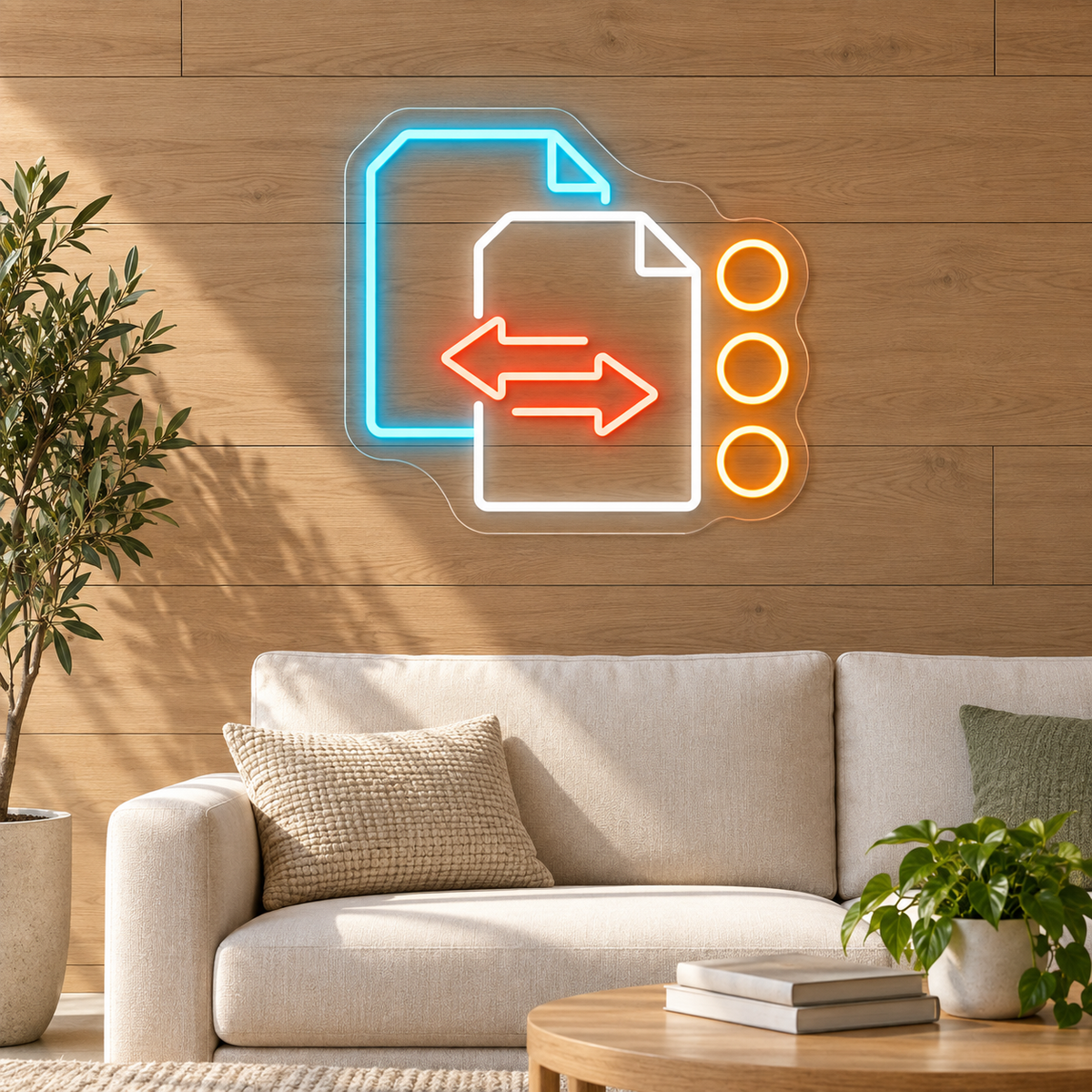 Document Exchange & Directional Arrows LED Neon Sign for Copy Shops - interior setting