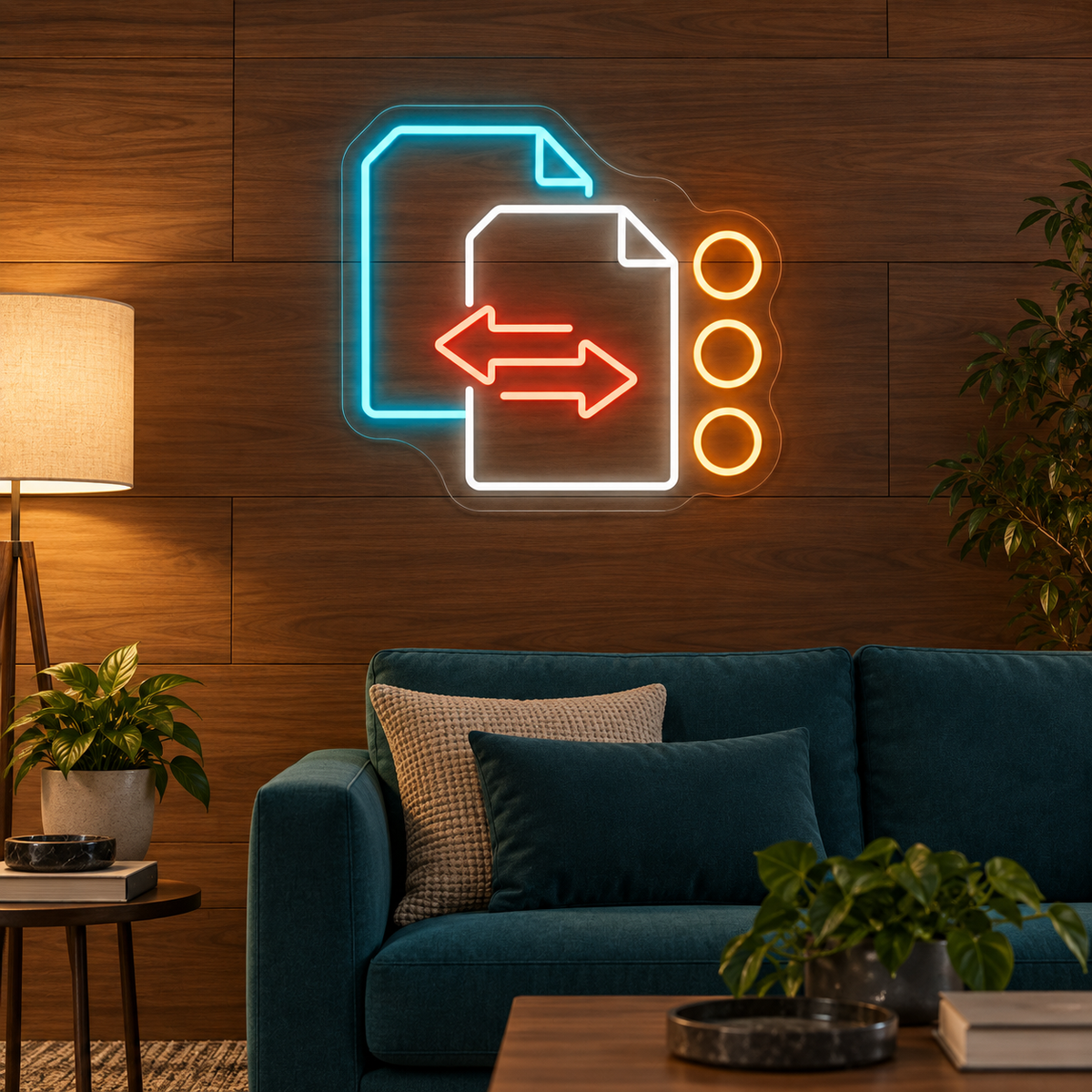 Document Exchange & Directional Arrows LED Neon Sign for Copy Shops - interior setting