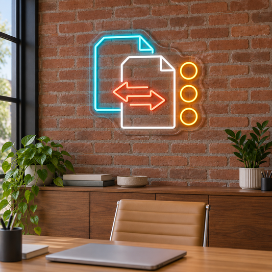 Document Exchange & Directional Arrows LED Neon Sign for Copy Shops - interior setting
