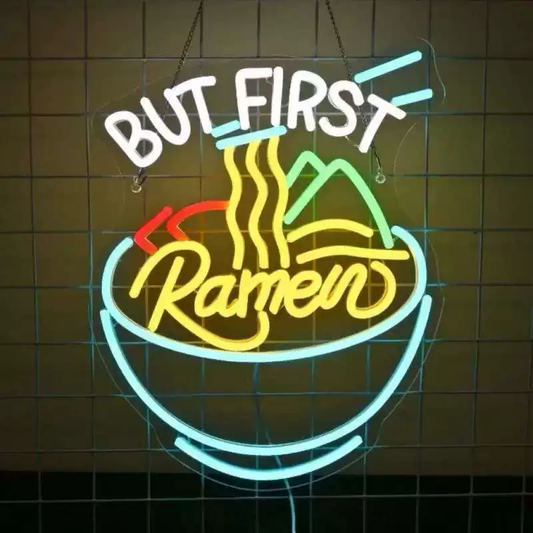 “But First Ramen” LED Neon Sign Funny Noodle Neon Light for Kitchen Café Restaurant Wall Decor