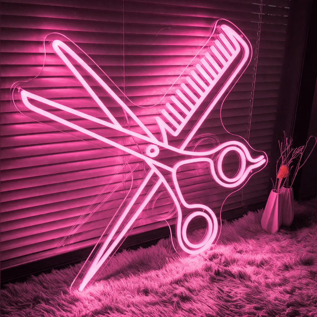 Scissors and Comb Neon Sign LED Light for Hair Salon Barber Shop Wall Decor