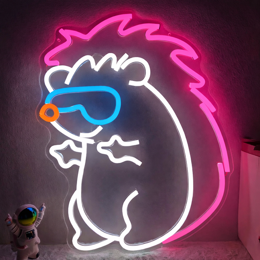 Cool Hedgehog LED Neon Sign with Sunglasses for Kids Room & Modern Decor