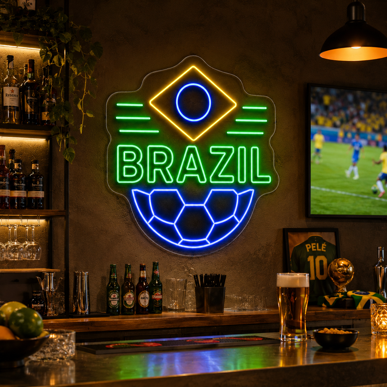 Brazil Soccer LED Neon Sign Brasil Football Neon Light Wall Decor for Sports Bar Game Room