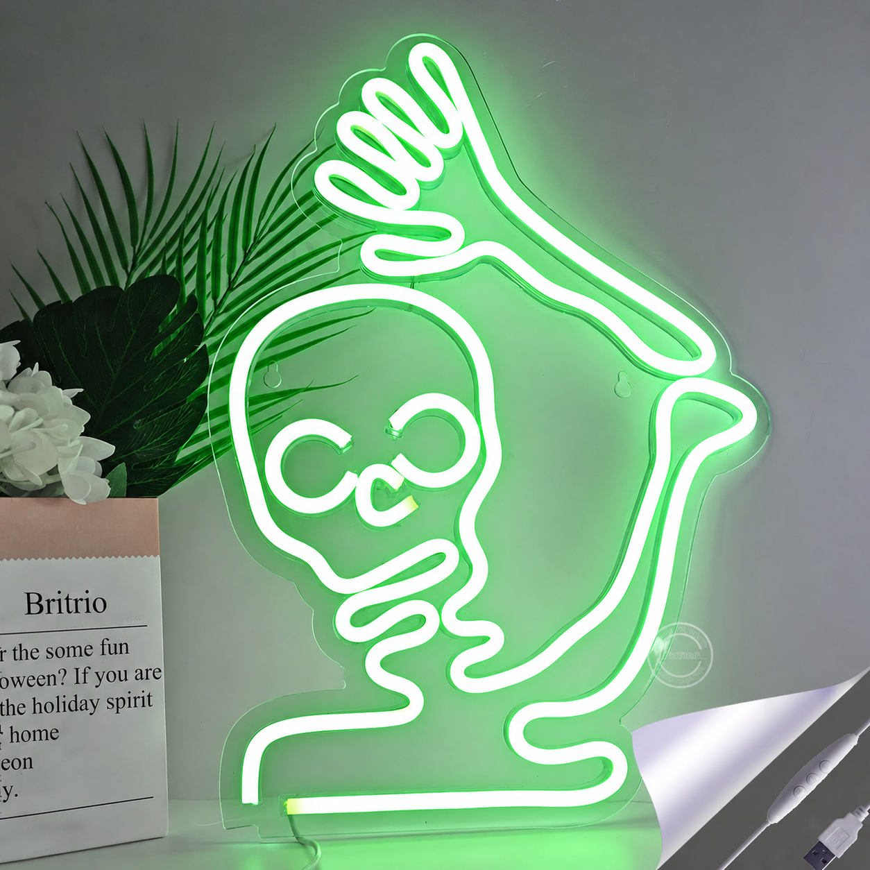 Dancing Skeleton LED Neon Sign Halloween Skeleton Neon Light Wall Decor for Bedroom Party Bar