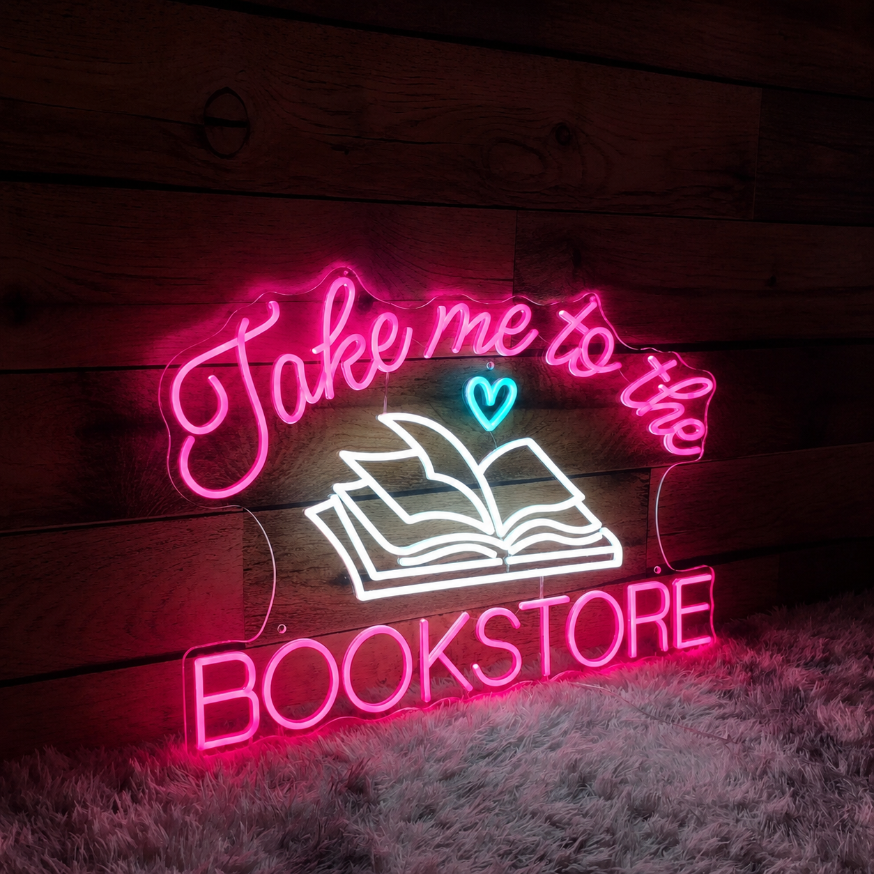 Take Me to the Bookstore LED Neon Sign Reading Lover Wall Decor Light for Library Bookshop Cafe