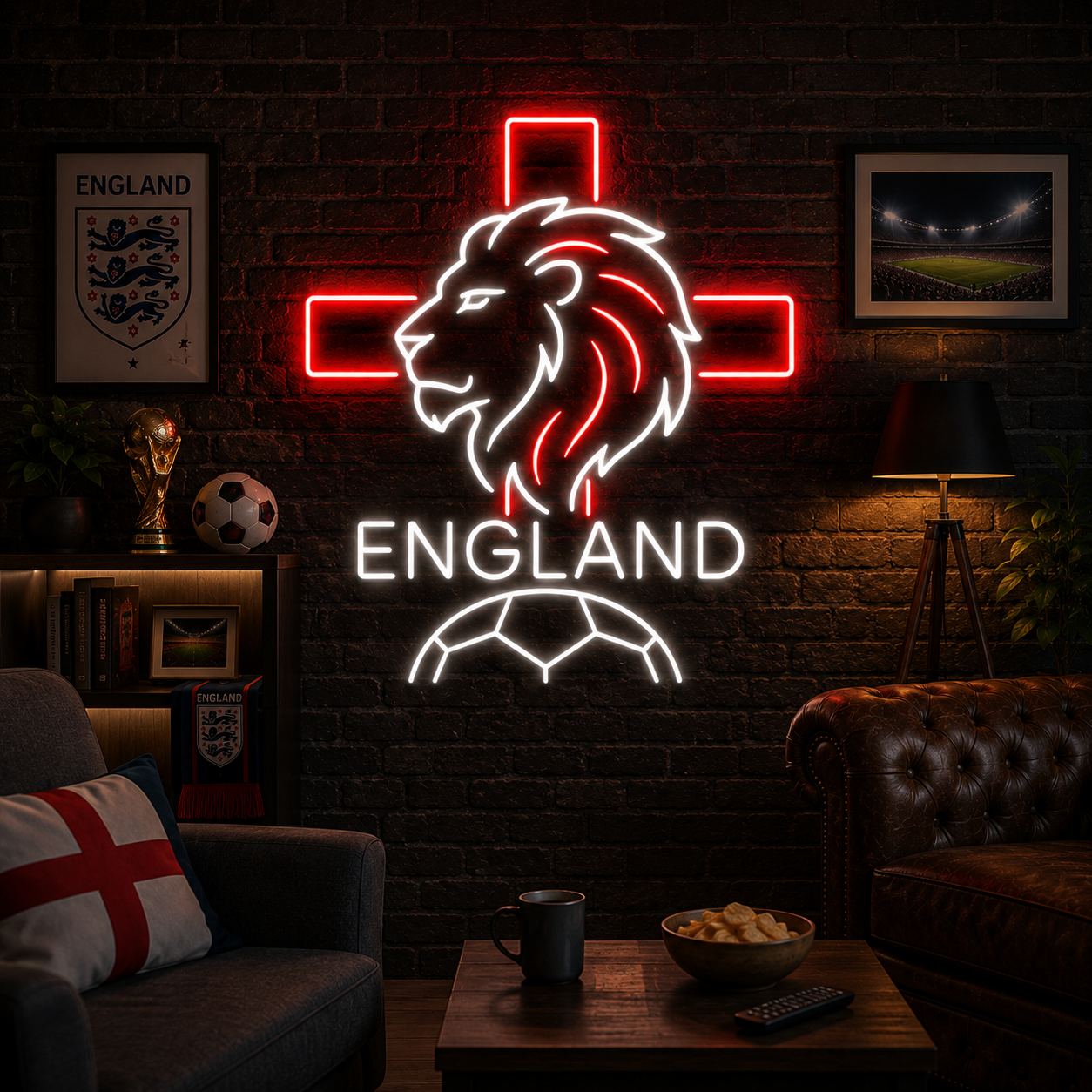 England Soccer LED Neon Sign Lion Football Neon Light Wall Decor for Game Room Sports Bar