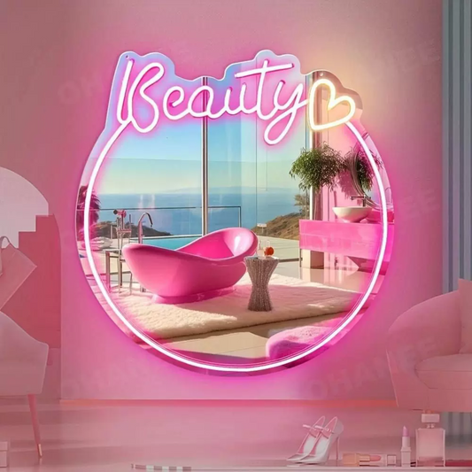 Personalized Beauty LED Neon Mirror Sign for Vanity & Salon Spaces
