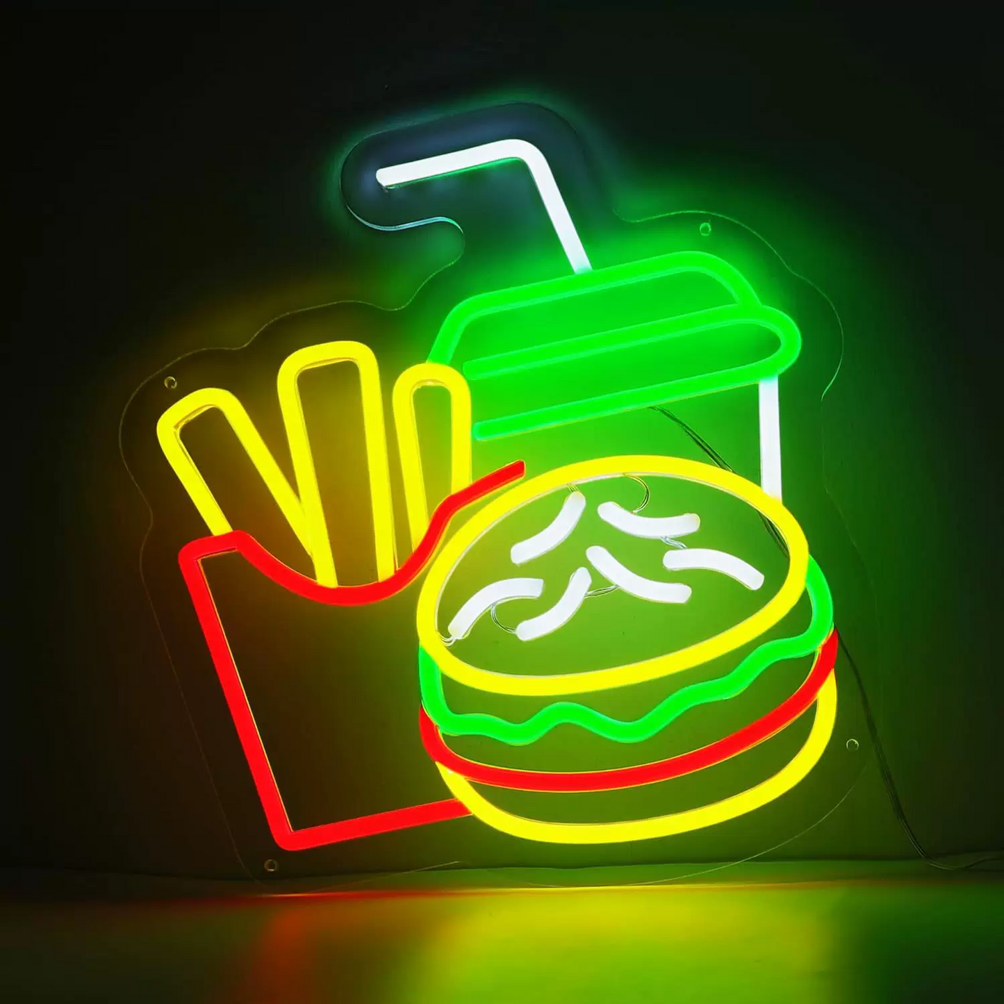 Burger Fries Drink LED Neon Sign Fast Food Neon Light Wall Decor for Restaurant Cafe Kitchen Bar