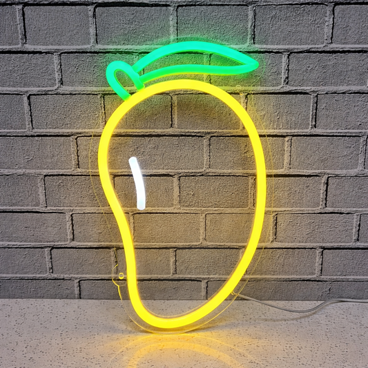 Mango LED Neon Sign Yellow Fruit Neon Light with Green Leaf for Kitchen Bar Wall Decor