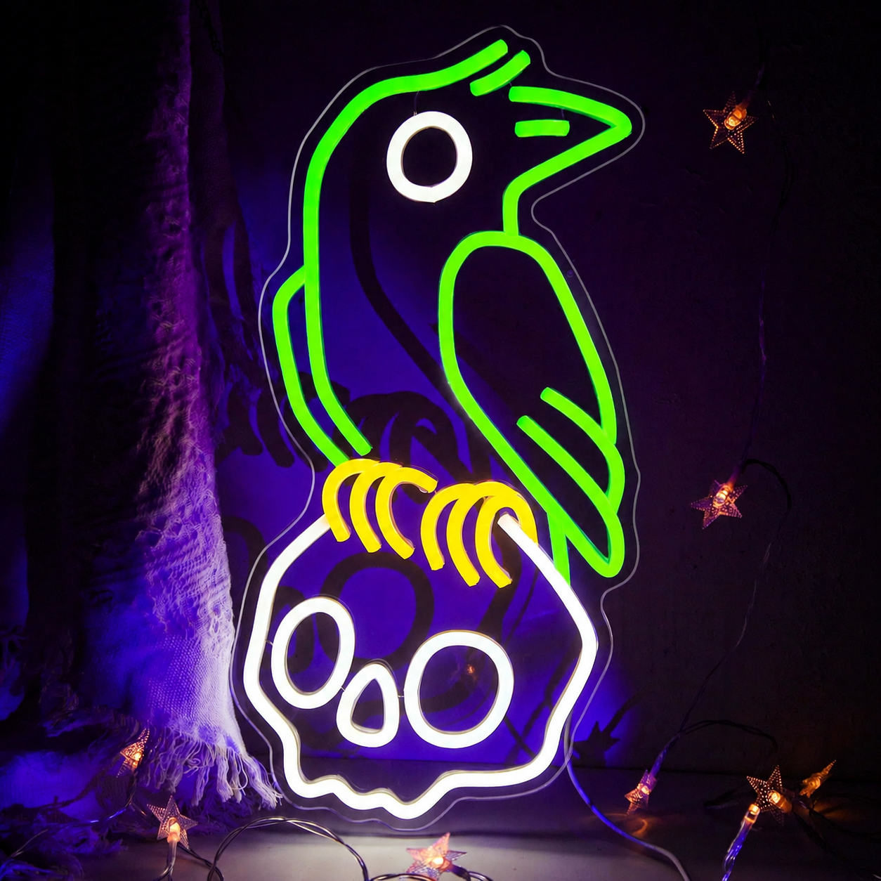 Tropical Bird Skull LED Neon Sign for Halloween Wall Decor