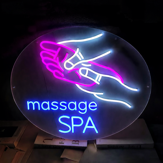 Massage Spa LED Neon Sign Round Acrylic Wall Decor for Beauty Salon and Wellness Center