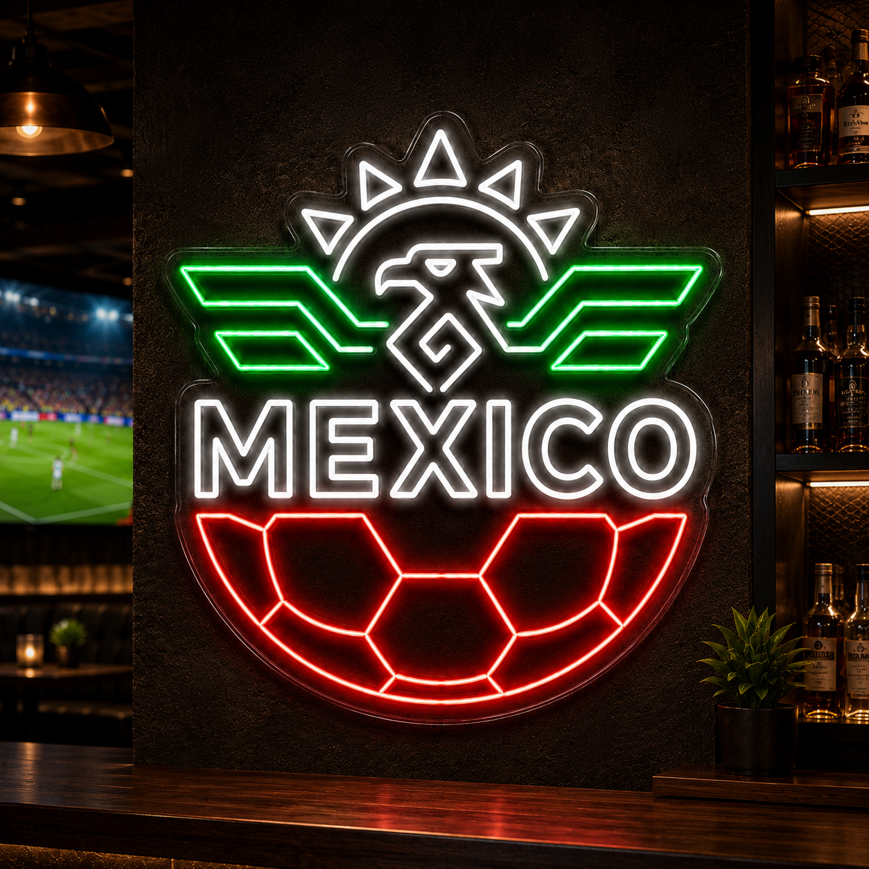 Mexico Soccer LED Neon Sign Mexican Football Neon Light Wall Decor for Sports Bar Game Room