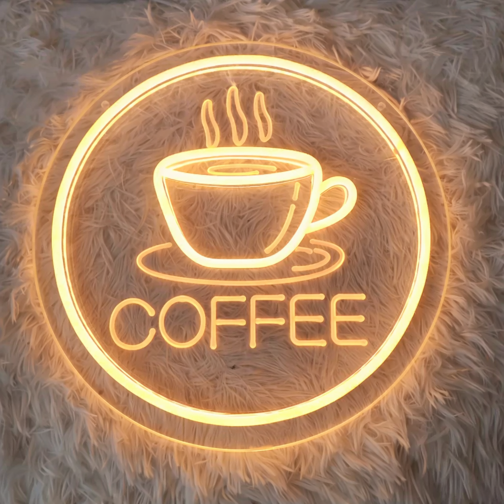 Coffee Cup Round LED Neon Sign for Cafe Bar Wall Decor Light