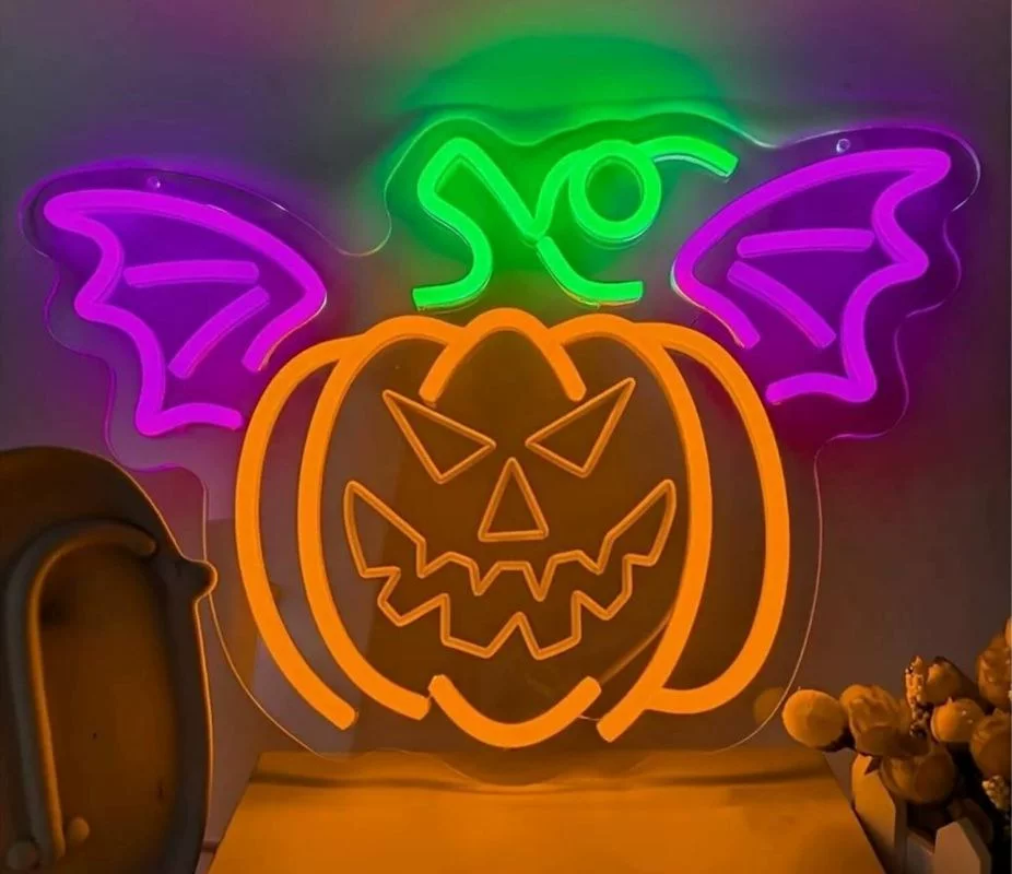 Halloween Pumpkin Bat LED Neon Sign Jack O Lantern Neon Light Wall Decor for Party Home Bar