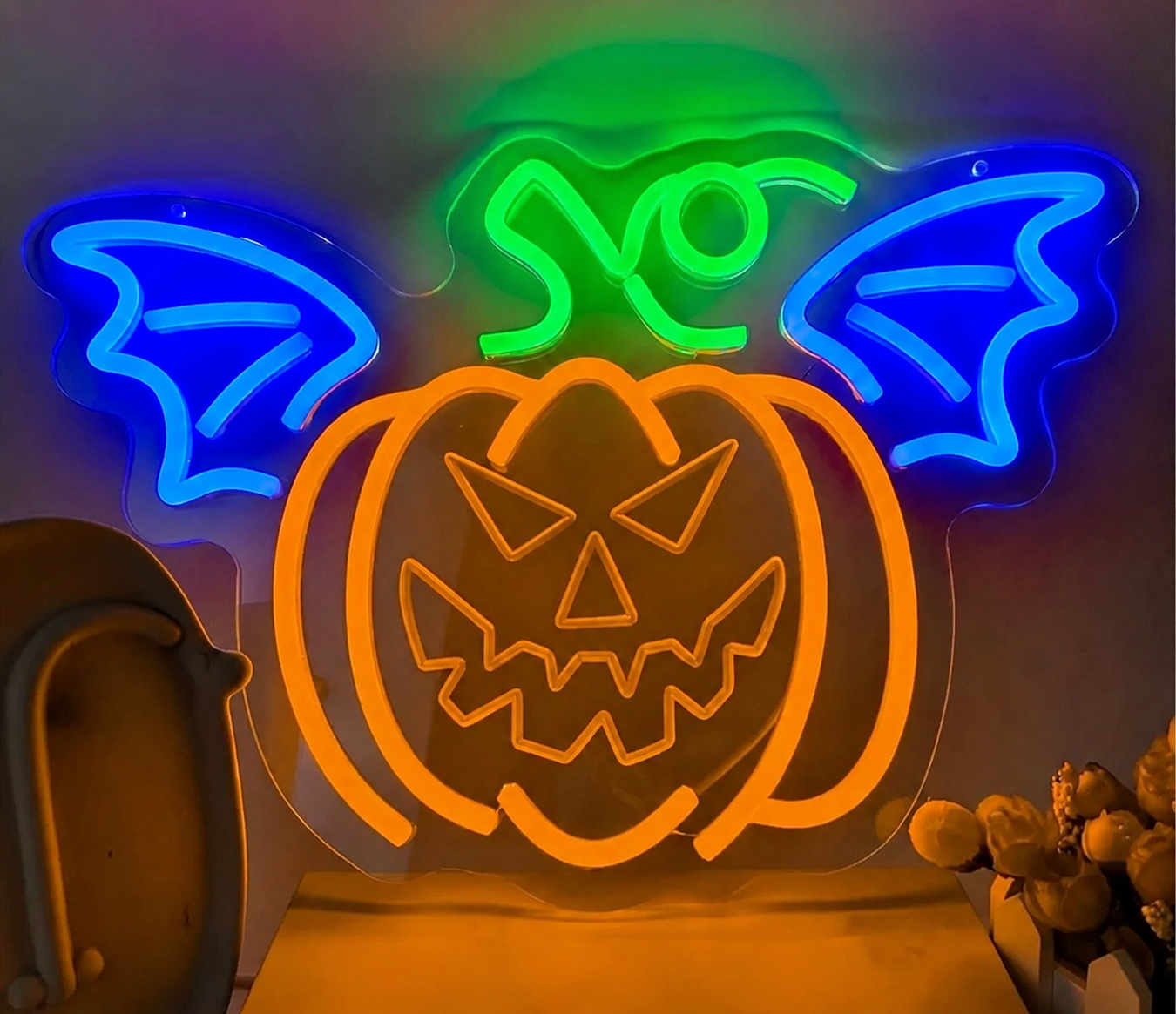 Halloween Pumpkin Bat LED Neon Sign Jack O Lantern Neon Light Wall Decor for Party Home Bar