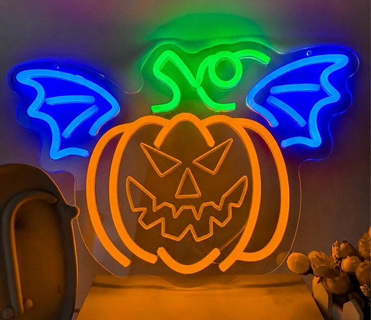 Halloween Pumpkin Bat LED Neon Sign Jack O Lantern Neon Light Wall Decor for Party Home Bar