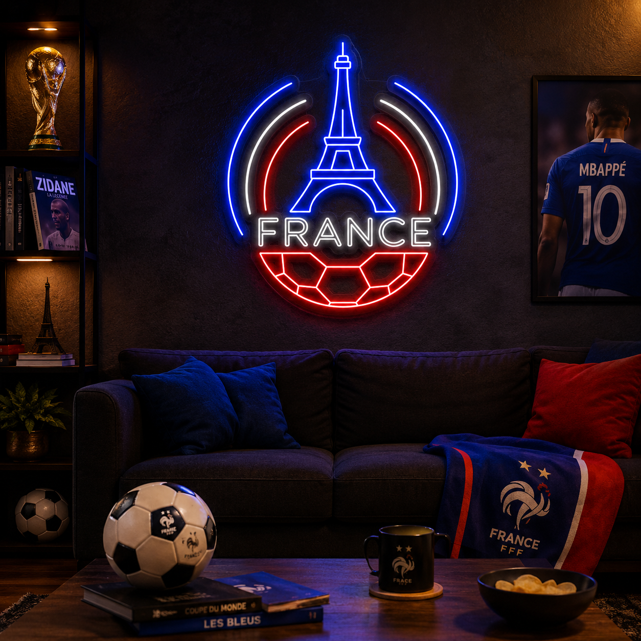 France Eiffel Tower Soccer LED Neon Sign French Football Neon Light Wall Decor for Sports Bar Game Room