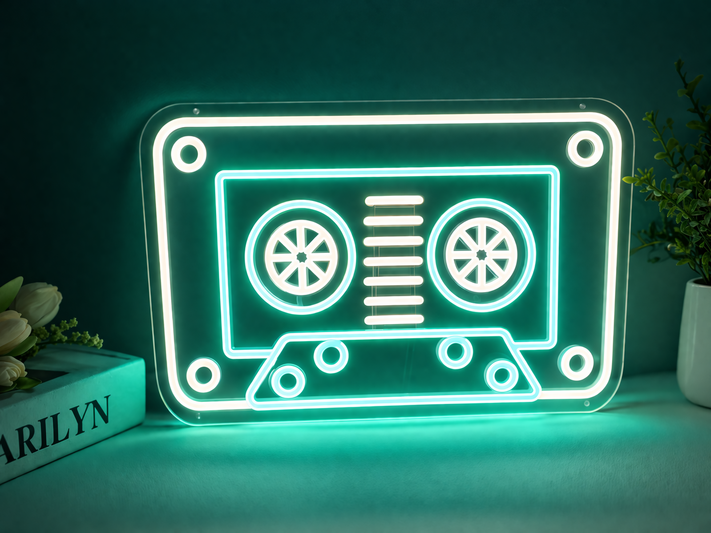 Retro Cassette Tape LED Neon Sign Wall Decoration Home Bar Music Room