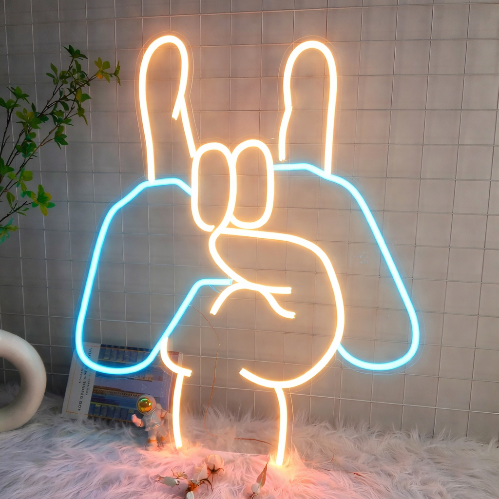 Rock Hand Gesture LED Neon Sign for Gaming Room & Modern Wall Decor