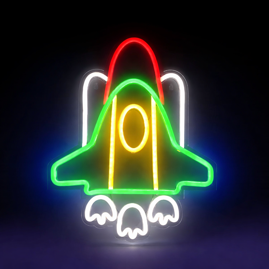 Rocket Ship LED Neon Sign Space Shuttle Light for Kids Room Wall Decor