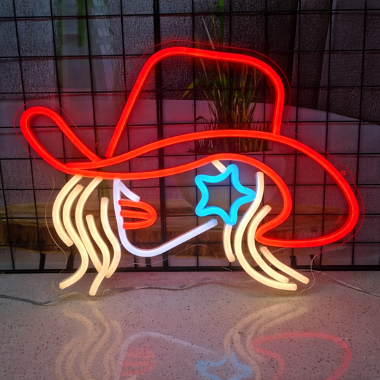 Cowgirl Hat Girl LED Neon Sign Western Style Neon Light for Room Wall Decor