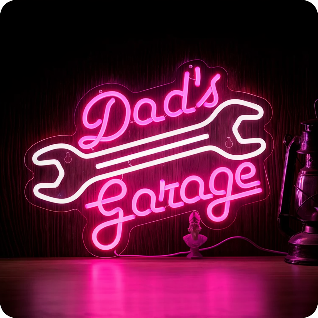Personalized Dad’s Garage LED Neon Sign with Wrench Custom Name Workshop Light