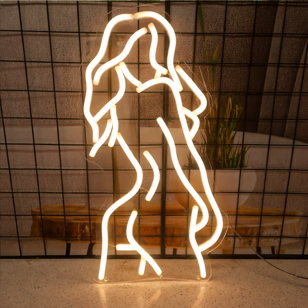 Full Body Woman Silhouette LED Neon Sign Pink Outline Neon Light for Bedroom Wall Decor