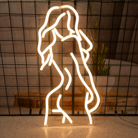 Full Body Woman Silhouette LED Neon Sign Pink Outline Neon Light for Bedroom Wall Decor
