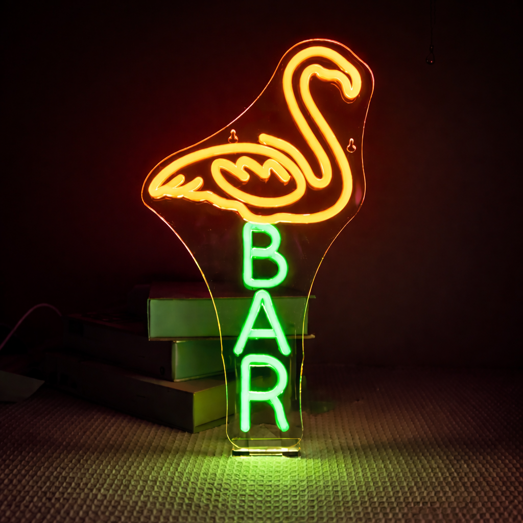 Flamingo Bar LED Neon Sign Pink Green Tropical Neon Light for Home Bar Wall Decor